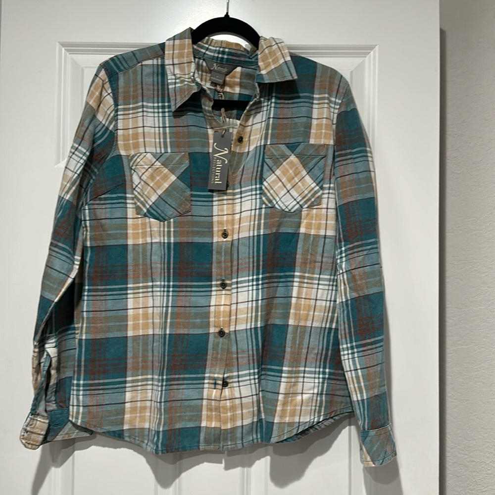MWT women’s plaid cotton button blouse
